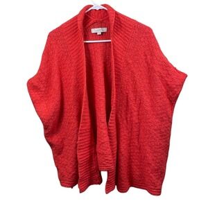 LOFT Coral Red Knit Open Front Dolman Sleeve Cardigan Sweater Small